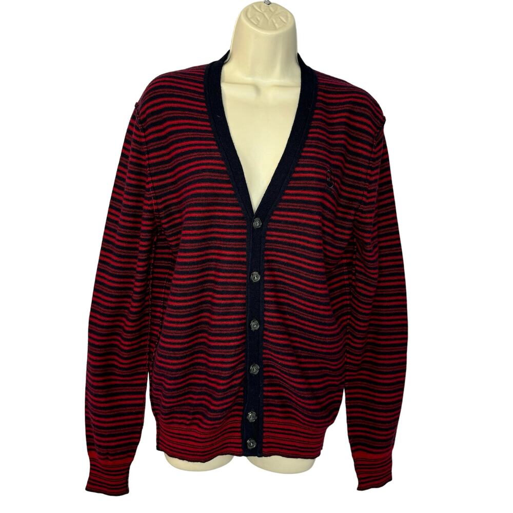 Love Moschino Red & B Striped Peace Embroidered Wool Blend Cardigan Women's M